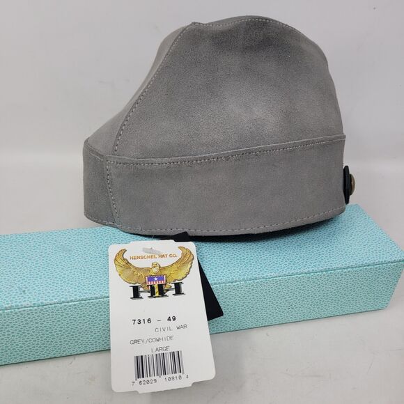 Civil War Confederate Gray Henschel Hat Co LARGE Leather Suede Reenactment NWT - Picture 4 of 7